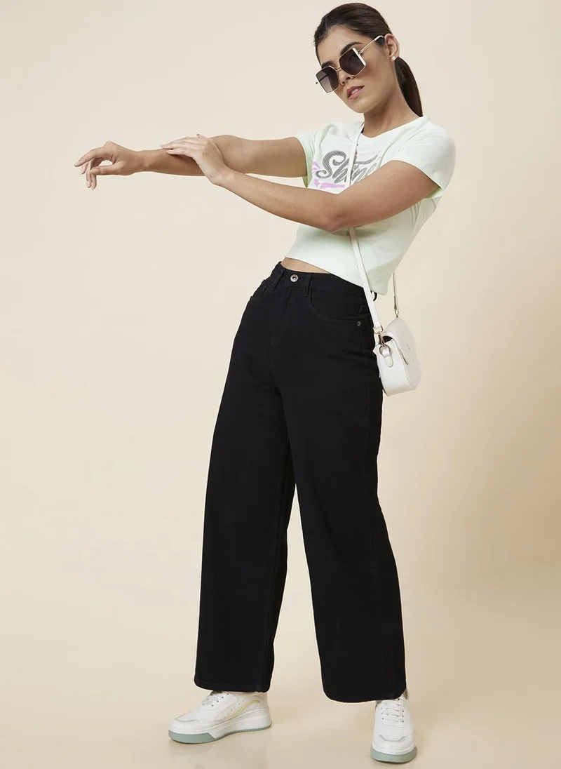 جلو باص تيشيرت قطن نقي بطبعة حروف نسائي